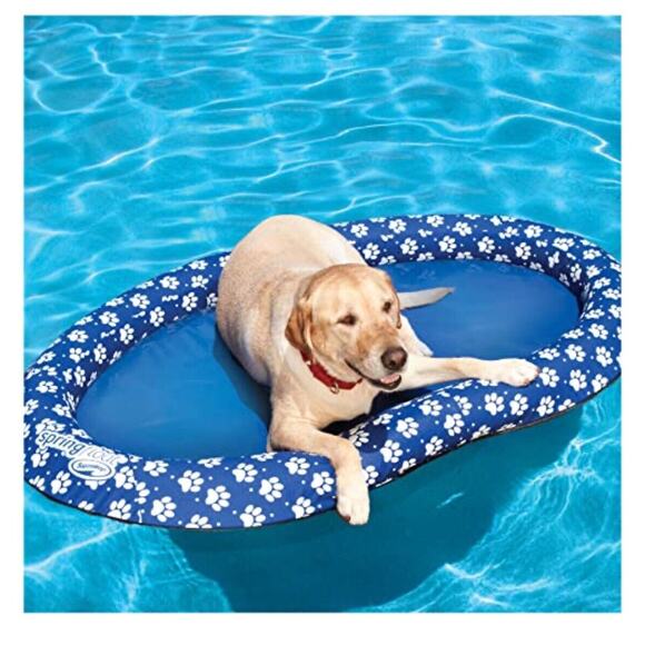 NEW Swimways Pool Spring Dog Float Paddle Paws Inflatable Packable Raft 65lb - Picture 1 of 7